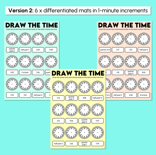Resource preview 3 for Draw the Time Mats - Quarter hour, 5 minute or 1 minute intervals