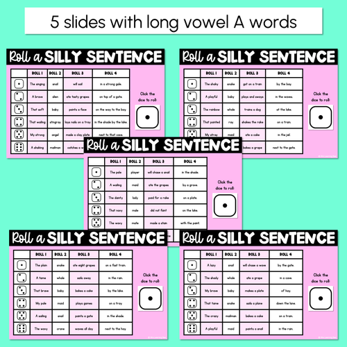Resource preview 2 for Decodable Sentences with Long Vowel A Sounds - DIGITAL Roll a Silly Sentence