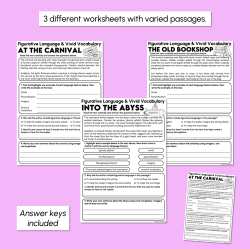 Resource preview 3 for Figurative Language Worksheets