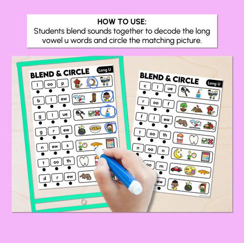 Resource preview 2 for Blend & Circle - Long Vowel U Words Blending Mats