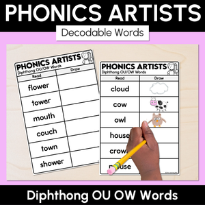 Phonics Artists - Diphthongs OU OW Words - Decodable Words Activity