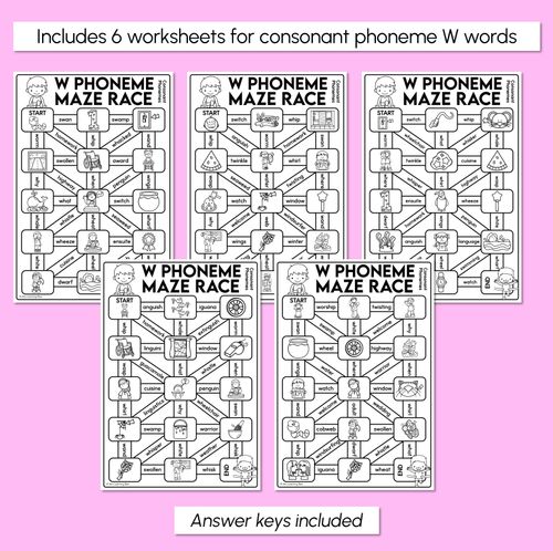 Resource preview 3 for Consonant Phoneme W Words Maze Race - Consonant W Words Worksheets