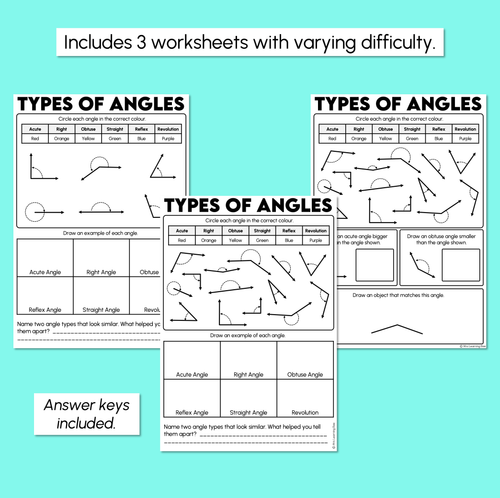 Resource preview 3 for Types of Angles Worksheets - Acute, Right, Obtuse, Straight, Reflex and Revolution