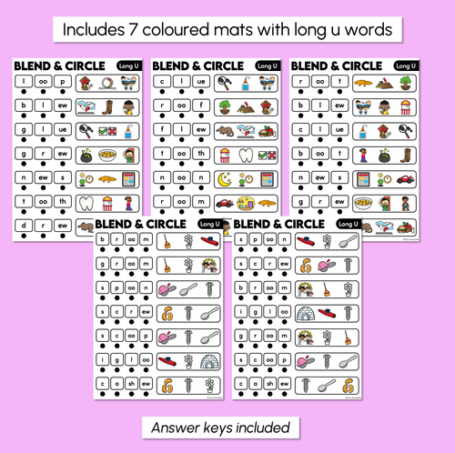 Resource preview 3 for Blend & Circle - Long Vowel U Words Blending Mats