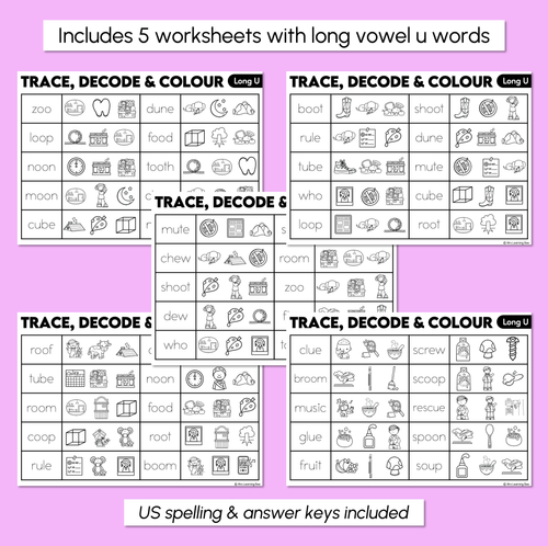Resource preview 3 for Trace, Decode & Colour - Long Vowel U Words Worksheets