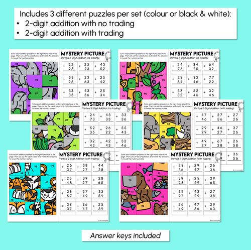 Resource preview 3 for Mystery Picture Puzzle - 2-Digit Addition