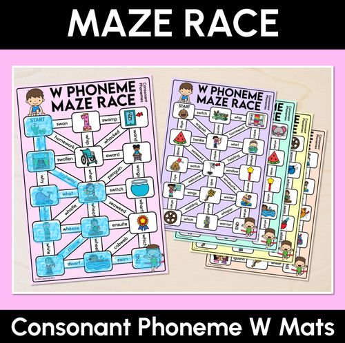 Resource preview 1 for Consonant Phoneme W Words Maze Race - Consonant W Words Mats