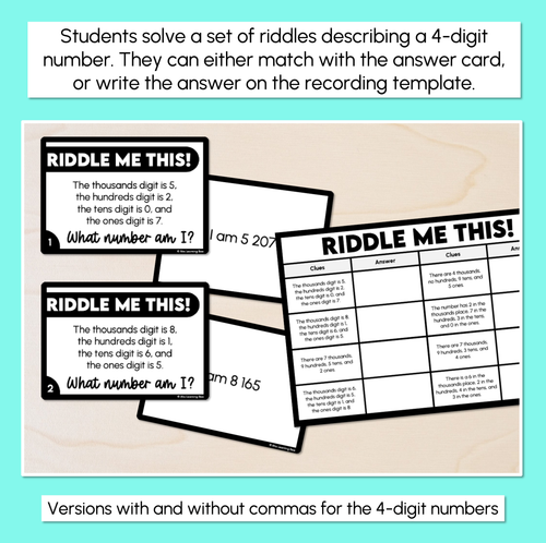 Resource preview 2 for What Number Am I? - 4-Digit Number Riddles