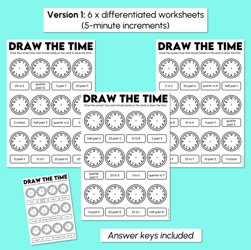 Resource preview 2 for Draw the Time Worksheets - Quarter hour, 5 minute or 1 minute intervals