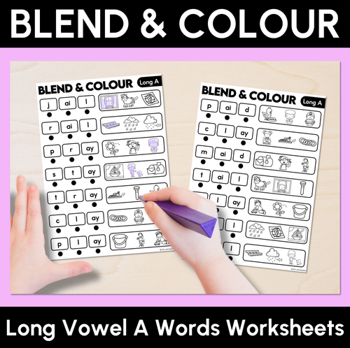 Resource preview 5 for Blend & Colour - Long Vowel Words Blending Worksheets Bundle