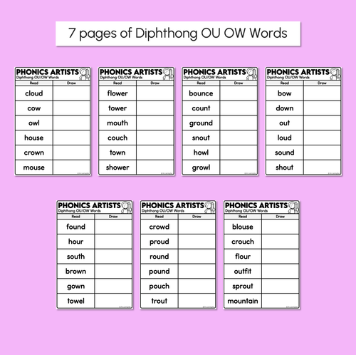 Resource preview 3 for Phonics Artists - Diphthongs OU OW Words - Decodable Words Activity