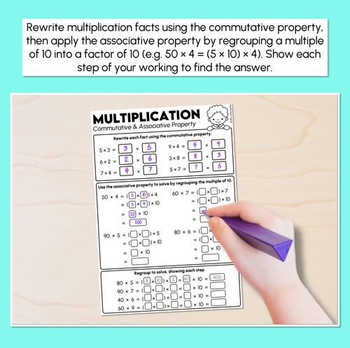 Resource preview 2 for Multiplication Properties - Commutative and Associative Property Worksheets