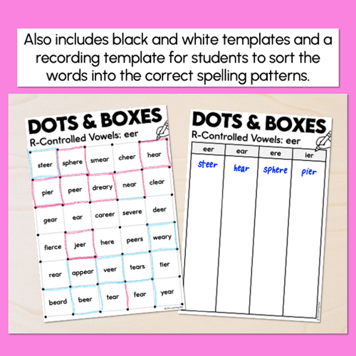 Resource preview 3 for Dots and Boxes Phonics Game - R-Controlled Vowel EER Words