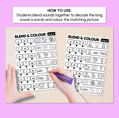 Resource preview 2 for Blend & Colour - Long Vowel A Words Blending Worksheets