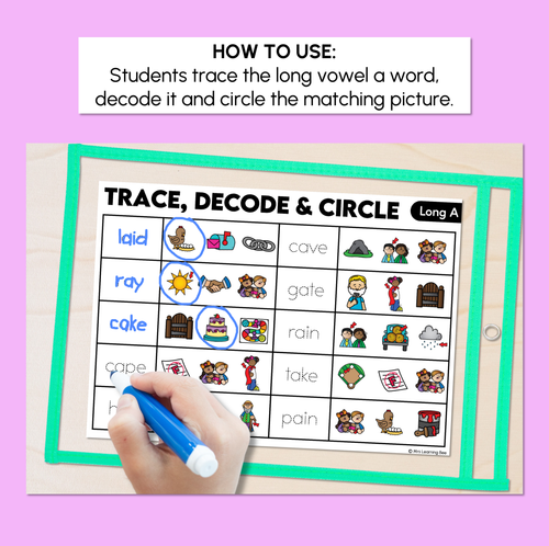 Resource preview 2 for Trace, Decode & Circle - Long Vowel A Words - Decodable Word Mats