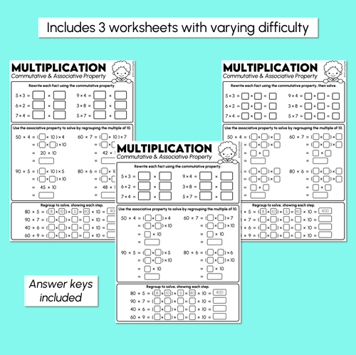 Resource preview 3 for Multiplication Properties - Commutative and Associative Property Worksheets