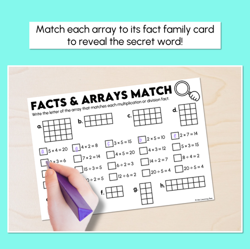 Resource preview 2 for Multiplication & Division - Facts & Arrays - Matching Worksheets