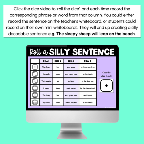 Resource preview 3 for Decodable Sentences with Long Vowel E Sounds - DIGITAL Roll a Silly Sentence