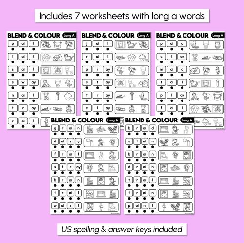 Resource preview 3 for Blend & Colour - Long Vowel A Words Blending Worksheets