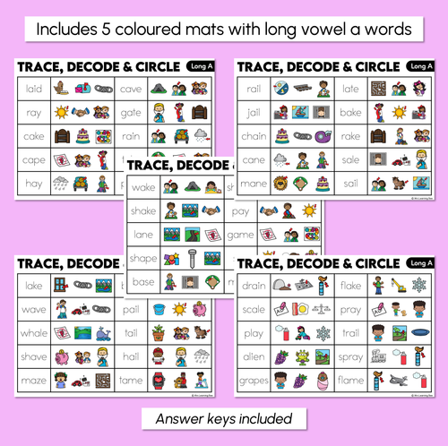 Resource preview 3 for Trace, Decode & Circle - Long Vowel A Words - Decodable Word Mats