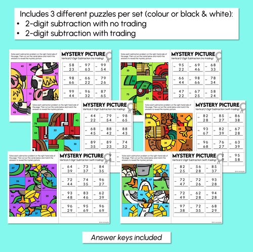 Resource preview 3 for Mystery Picture Puzzle - 2-Digit Subtraction