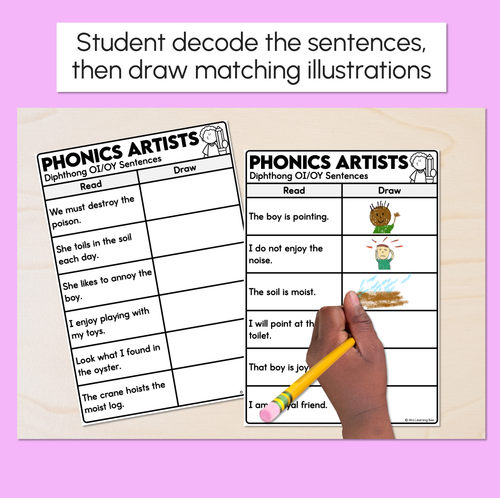 Resource preview 2 for Phonics Artists - Diphthongs OI OY Words - Decodable Sentences Activity