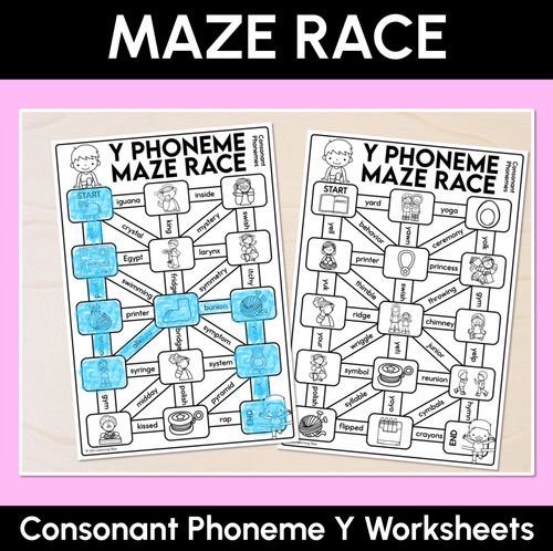 Resource preview 1 for Consonant Phoneme Y Words Maze Race - Consonant Y Words Worksheets
