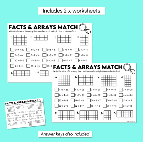 Resource preview 3 for Multiplication & Division - Facts & Arrays - Matching Worksheets
