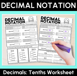 Decimal Notation - Tenths Worksheet