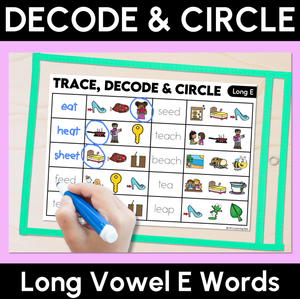 Trace, Decode & Circle - Long Vowel E Words - Decodable Word Mats