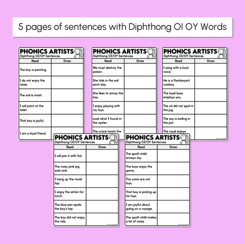 Resource preview 3 for Phonics Artists - Diphthongs OI OY Words - Decodable Sentences Activity