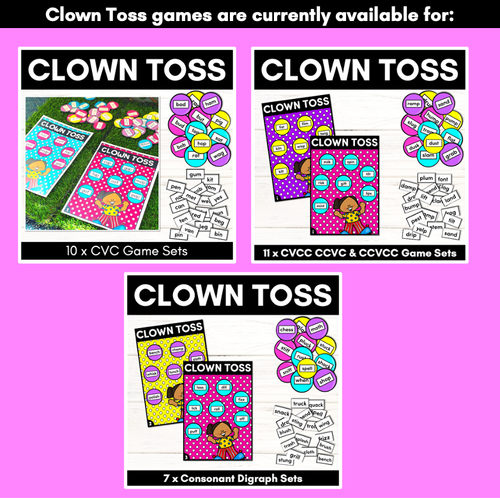 Resource preview 5 for CVCC CCVC CCVCC Words Phonics Game - CLOWN TOSS Literacy Center for Kindergarten