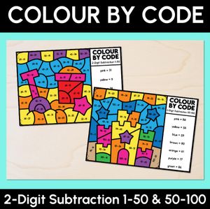 Colour by Code - 2-Digit Subtraction 1-50 & 50-100 - Beach Theme