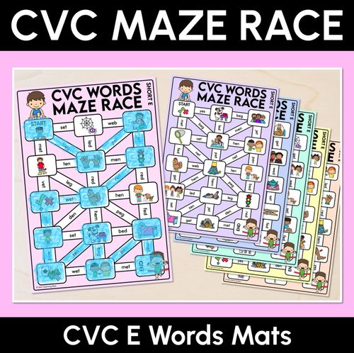Resource preview 1 for CVC Words Maze Race - CVC E Words Mats