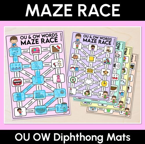 Resource preview 1 for Diphthong OU OW Words Maze Race - Diphthong OU OW Words Mats