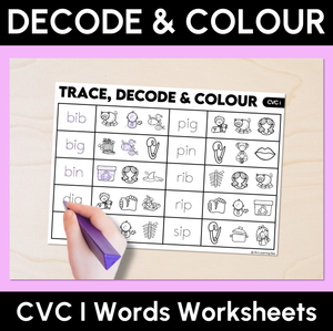 Trace, Decode & Colour - CVC I Words Worksheets