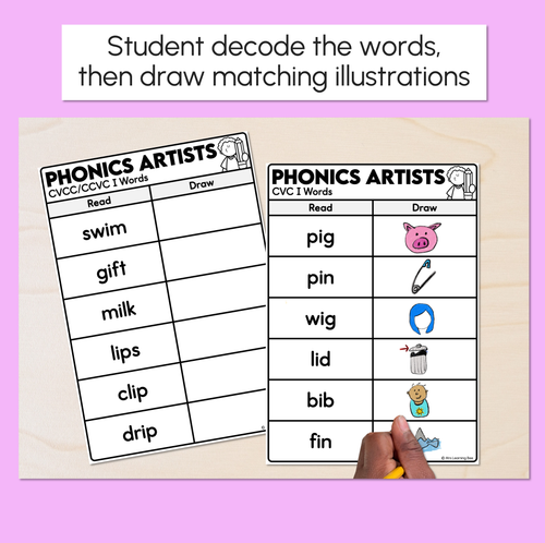 Resource preview 2 for Phonics Artists - CVC CVCC CCVC I Words - Decodable Words Activity