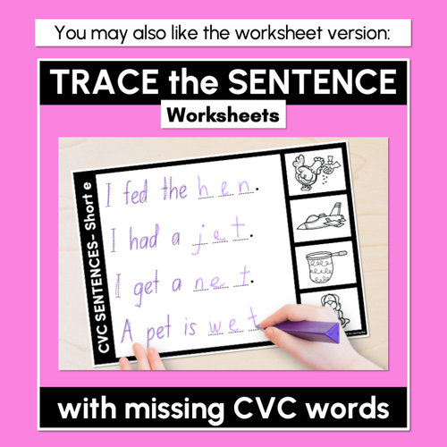 Resource preview 5 for CVC WORD SENTENCES TASK CARDS - Trace the Sentence with missing CVC words
