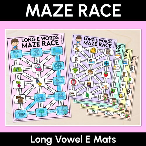 Resource preview 1 for Long Vowel E Words Maze Race - Long Vowel E Words Mats