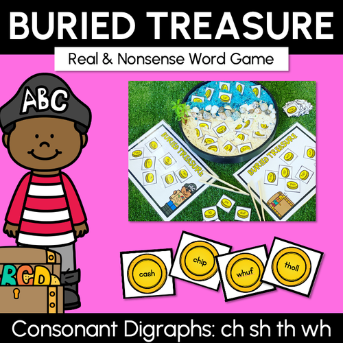 Resource preview 1 for Real and Nonsense Consonant Digraphs CH SH TH WH Words - Phonics Game - BURIED TREASURE