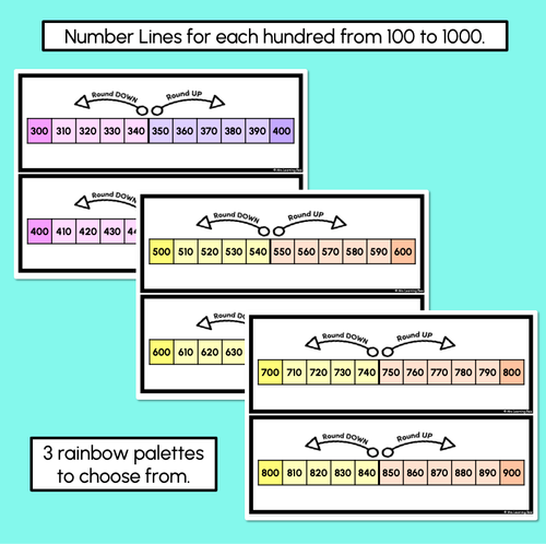 Resource preview 2 for Rounding to Nearest Hundred - Number Lines Display Cards & Desk Companions (Rainbow)