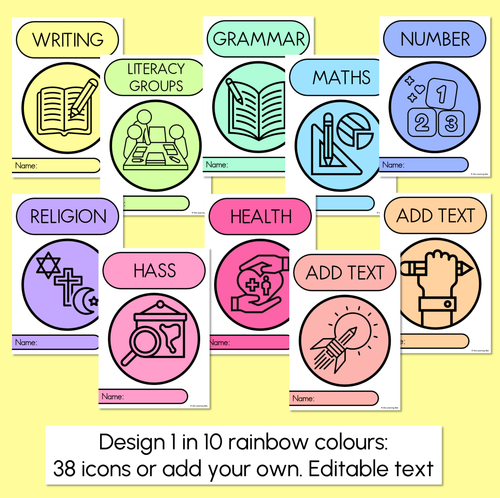 Resource preview 2 for Rainbow Book Covers - Editable - A4 Portrait