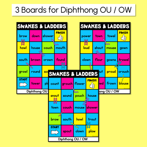 Resource preview 2 for Phonics Game for Diphthong OU / OW Words - Snakes & Ladders