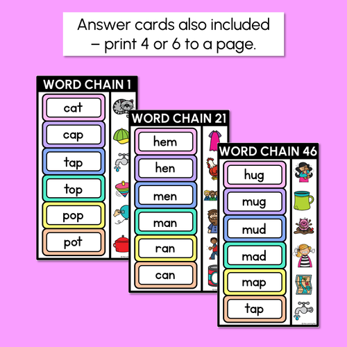 Resource preview 4 for CVC Word Chains for Beginning, Middle and End Sounds