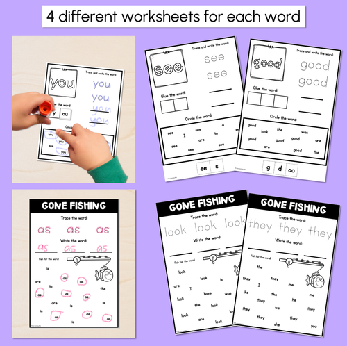 Resource preview 2 for High Frequency Words Worksheets - Heart Word Print & Go Activities