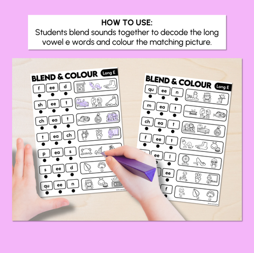 Resource preview 2 for Blend & Colour - Long Vowel E Words Blending Worksheets