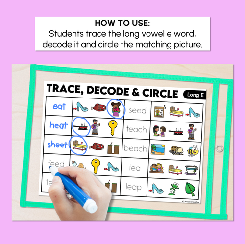 Resource preview 2 for Trace, Decode & Circle - Long Vowel E Words - Decodable Word Mats