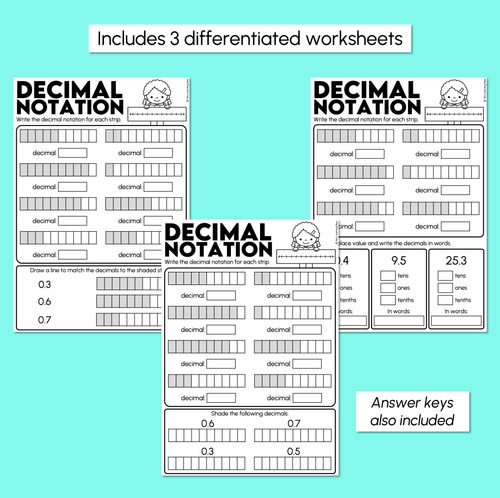 Resource preview 3 for Decimal Notation - Tenths Worksheet