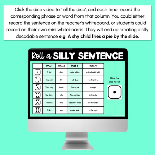 Resource preview 3 for Decodable Sentences with Long Vowel I Sounds - DIGITAL Roll a Silly Sentence