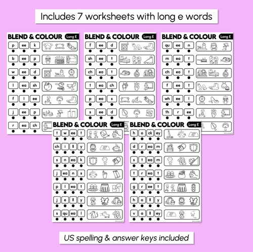 Resource preview 3 for Blend & Colour - Long Vowel E Words Blending Worksheets